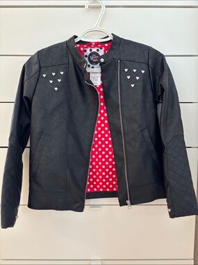 Disney Black Leather Jacket with Red Polka Dot Lining